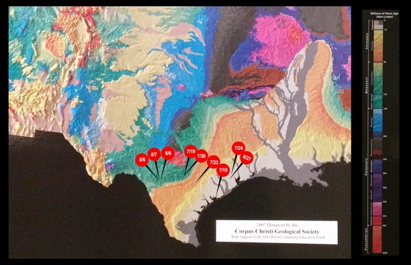 My gigs plotted on geologic map