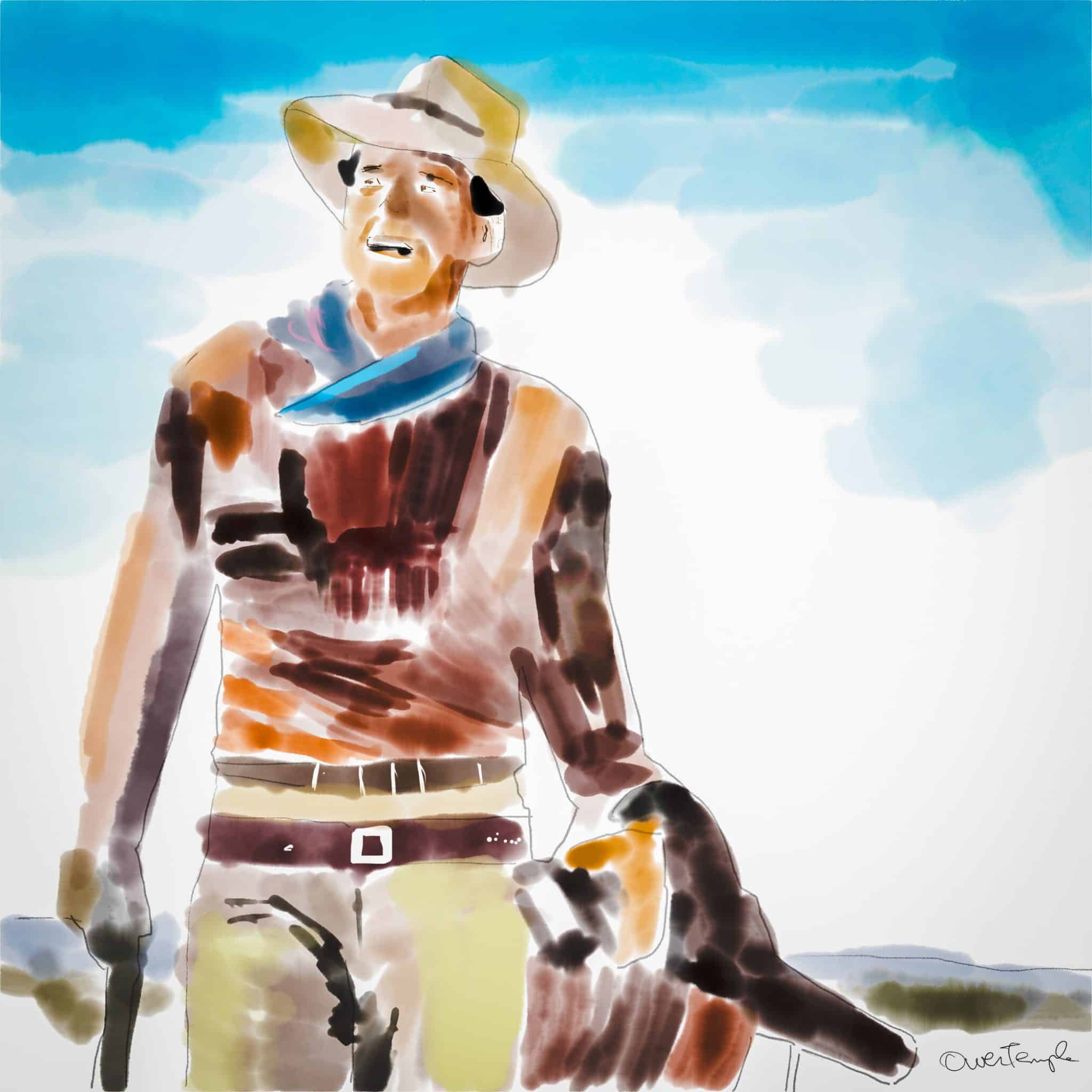 John Wayne watercolor portrait (uncaptioned)